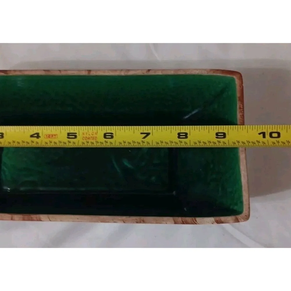 Vtg Romco Rocky Mountain Pottery Planter‎ Faux Wood Grain Green Glaze Int. READ